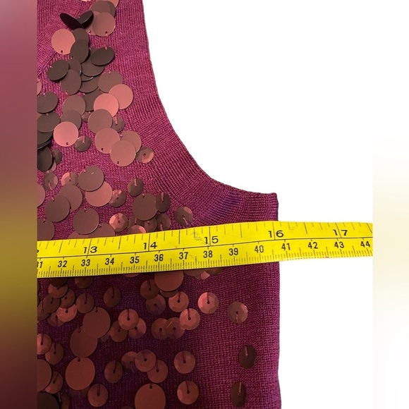 Eileen Fisher Magenta Purple Ultrafine Merino Wool Sequin Front Shell - Picture 8 of 9
